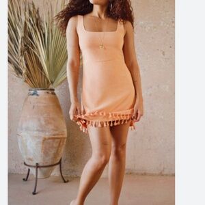 ☀️ Lulus Feel the Sunshine Tassel Mini Dress • Washed Orange • XS